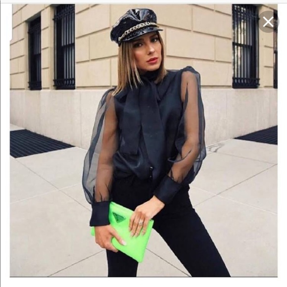 sheer bow tie blouse